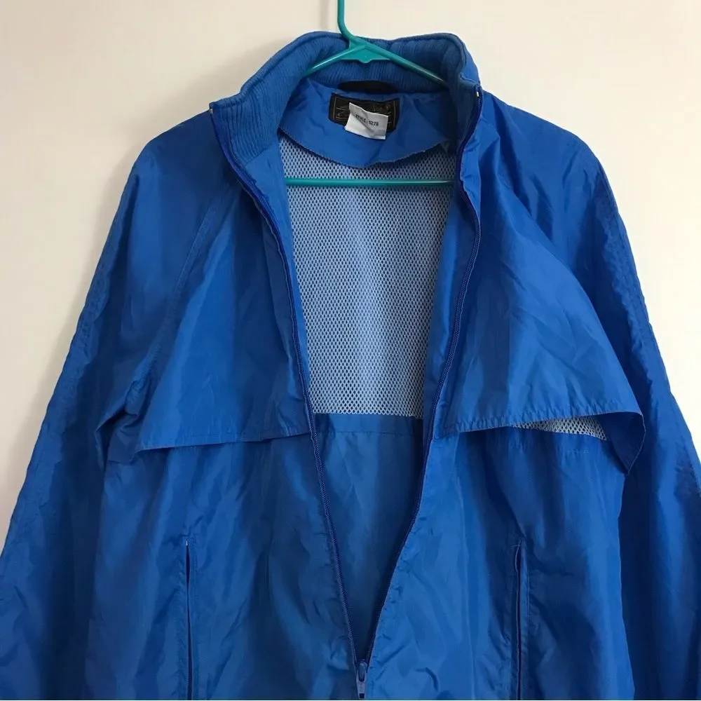 Vintage Eddie Bauer 80s Bright Blue Zip Up Nylon Windbreaker Mens Sz Small